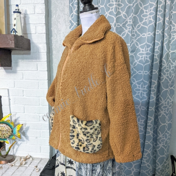 New Faux Fur Lapel Teddy Bear Leopard Jacket - Picture 4 of 8